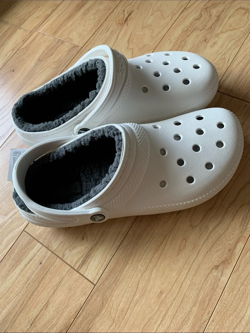 CROCS  Classic White Clog with Gray Fleece Lining unisex